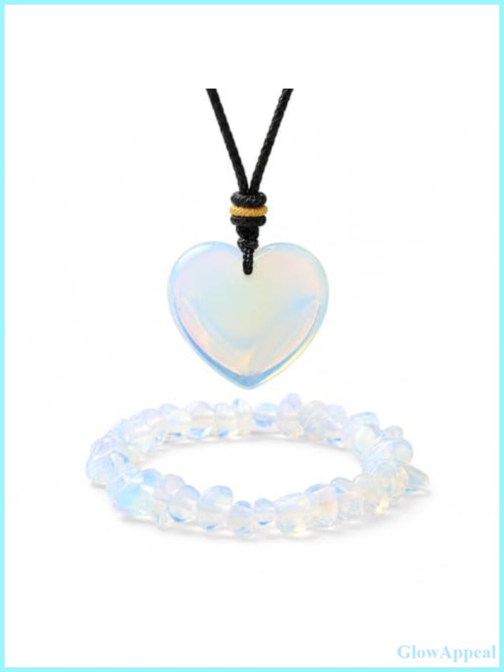 Opal Heart Pendant Necklace Bracelet Set Elastic Stone Chip Beads Rope